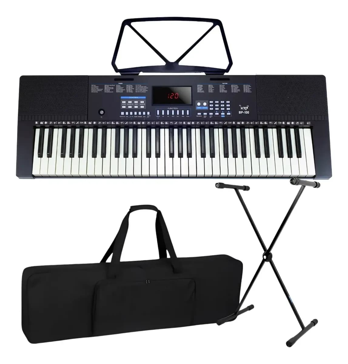 Kit Teclado Musical Estudante Iniciante 5/8 + Capa Suporte